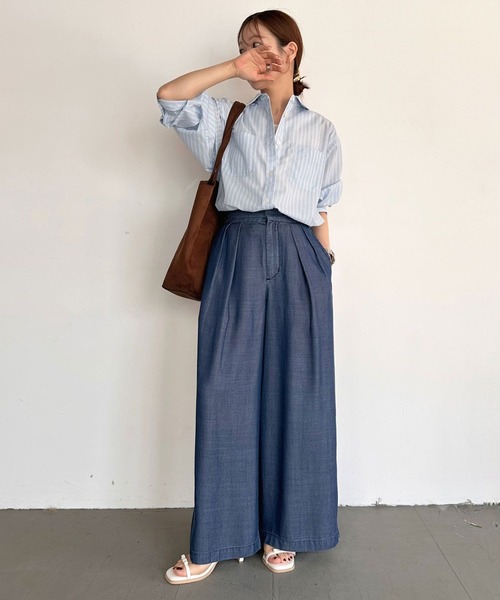 BAYFLOW（ベイフロー）の「【低身長caho146cmさんコラボ】ストレートワイドパンツ（その他パンツ・レディース・ライトブルー/ネイビー/グレー・X-SMALL/SMALL）」の11枚目の写真