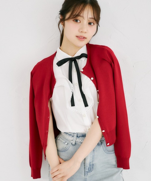 tocco closet(トッコ クローゼット)の「UVカット&接触冷感&ハンドウォッシュ♪ビジュー釦カーディガン(カーディガン/ボレロ・レディース・ネイビー/レッド/オフホワイト・M)」の3枚目の写真