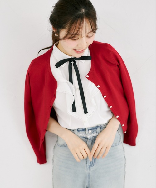 tocco closet(トッコ クローゼット)の「UVカット&接触冷感&ハンドウォッシュ♪ビジュー釦カーディガン(カーディガン/ボレロ・レディース・ネイビー/レッド/オフホワイト・M)」の19枚目の写真