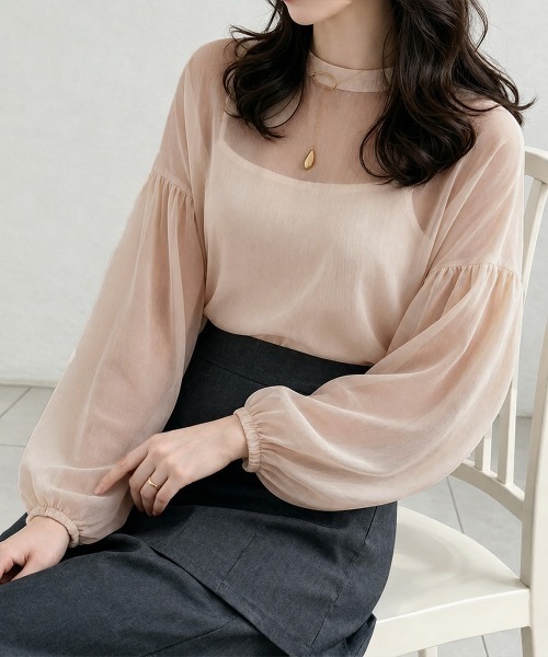 Miniministore(ミニミニストア)の「ボリュームスリーブ シアーブラウス透け感(シャツ/ブラウス・レディース・ピンクベージュ/グレー/ブラウン/ミント/ブラック・FREE)」の5枚目の写真