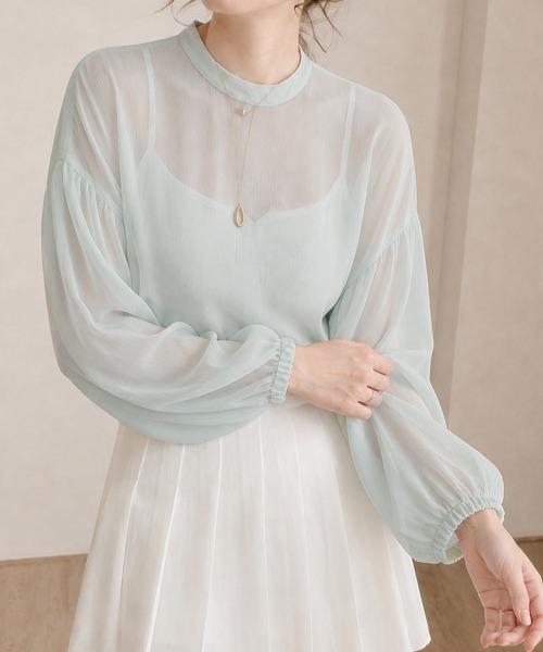 Miniministore(ミニミニストア)の「ボリュームスリーブ シアーブラウス透け感(シャツ/ブラウス・レディース・ピンクベージュ/グレー/ブラウン/ミント/ブラック・FREE)」の4枚目の写真