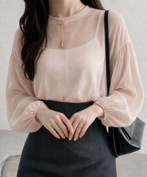 Miniministore(ミニミニストア)の「ボリュームスリーブ シアーブラウス透け感(シャツ/ブラウス・レディース・ピンクベージュ/グレー/ブラウン/ミント/ブラック・FREE)」の11枚目の写真