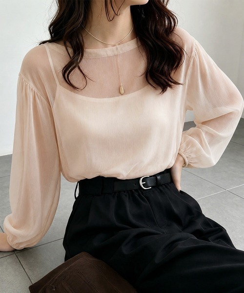 Miniministore(ミニミニストア)の「ボリュームスリーブ シアーブラウス透け感(シャツ/ブラウス・レディース・ピンクベージュ/グレー/ブラウン/ミント/ブラック・FREE)」の12枚目の写真