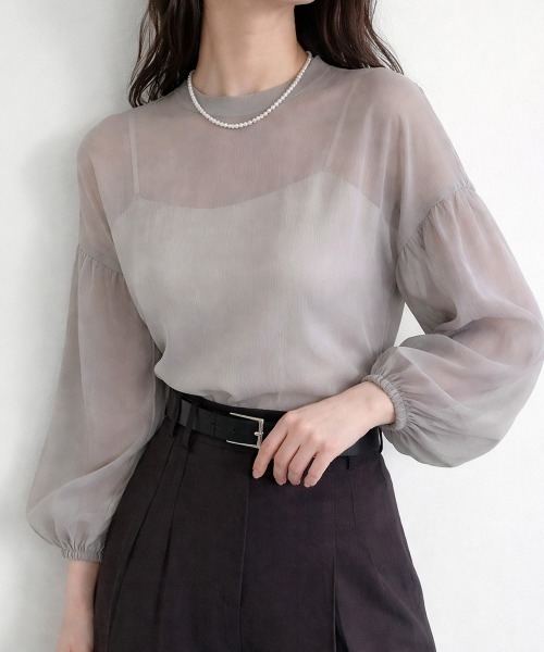 Miniministore(ミニミニストア)の「ボリュームスリーブ シアーブラウス透け感(シャツ/ブラウス・レディース・ピンクベージュ/グレー/ブラウン/ミント/ブラック・FREE)」の16枚目の写真