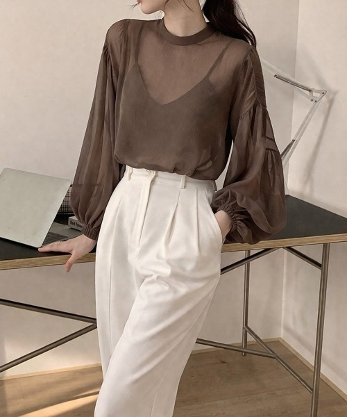 Miniministore(ミニミニストア)の「ボリュームスリーブ シアーブラウス透け感(シャツ/ブラウス・レディース・ピンクベージュ/グレー/ブラウン/ミント/ブラック・FREE)」の22枚目の写真