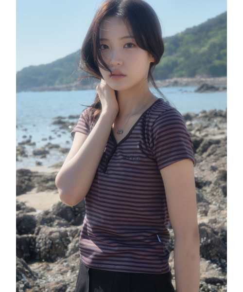 ASON(アズオン)の「CANDY STRIPE T / PURPLE(Tシャツ/カットソー・レディース・その他・FREE)」の1枚目の写真