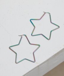 《金属アレルギー対応/ステンレス》オーロラ星フープピアス