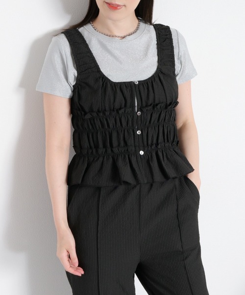 cepo(セポ)の「〈セットアップ対応〉速乾・涼感 リサイクルポリサッカーシャーリングベスト(ベスト・レディース・ブラック/チャコールグレー/ホワイト×ブラック・M)」の1枚目の写真