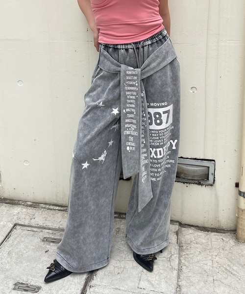 ROGER AND RAW(ロジャーアンドロウ)の「腰巻フェイクレイヤード スウェットパンツ(スウェットパンツ・レディース・ブラック/グレー/ネイビー・FREE)」の4枚目の写真
