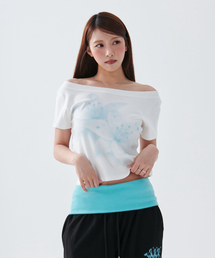 [ESCF x ハットゥデイ] ハーフトーンリリーボートネックスリムフィット半袖Tシャツホワイト