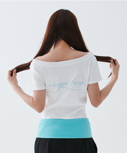ESCAPEFROM（エスケープフロム）の「[ESCF x ハットゥデイ] ハーフトーンリリーボートネックスリムフィット半袖Tシャツホワイト（Tシャツ/カットソー・レディース・その他・MEDIUM）」の7枚目の写真