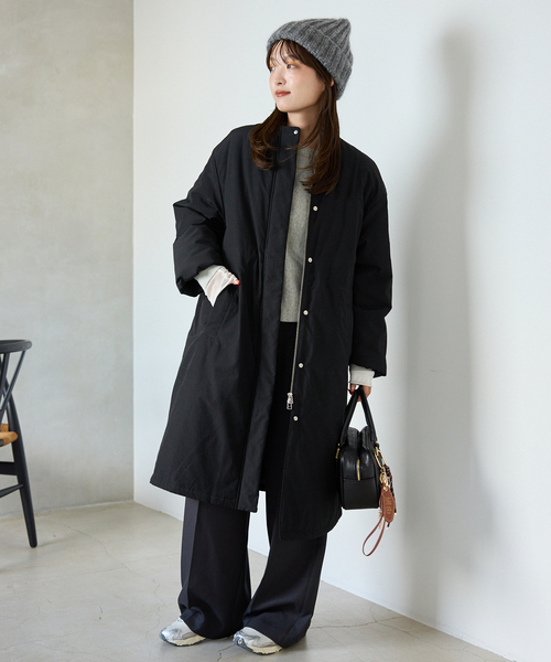 SLOBE IENA(スローブイエナ)の「《WEB限定/追加》中綿ストール付きノーカラーコート(その他アウター・レディース・カーキ/ブラック・36/38)」の3枚目の写真