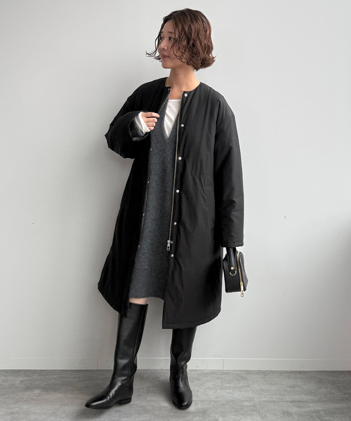 SLOBE IENA(スローブイエナ)の「《WEB限定/追加》中綿ストール付きノーカラーコート(その他アウター・レディース・カーキ/ブラック・36/38)」の5枚目の写真