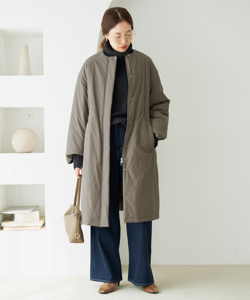 SLOBE IENA(スローブイエナ)の「《WEB限定/追加》中綿ストール付きノーカラーコート(その他アウター・レディース・カーキ/ブラック・36/38)」の6枚目の写真