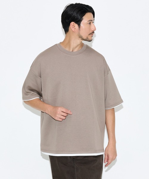coca(coca)(コカ)の「\速乾・UVカット/ライトソフトジャージーレイヤード風半袖Tシャツ(Tシャツ/カットソー・メンズ・ブラック/ライトグリーン/ライトグレー/グレイッシュベージュ・L/XL/M)」の3枚目の写真