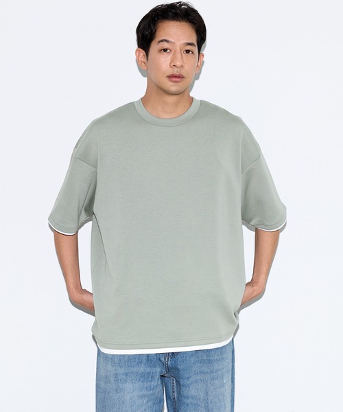 coca(coca)(コカ)の「\速乾・UVカット/ライトソフトジャージーレイヤード風半袖Tシャツ(Tシャツ/カットソー・メンズ・ブラック/ライトグリーン/ライトグレー/グレイッシュベージュ・L/XL/M)」の4枚目の写真