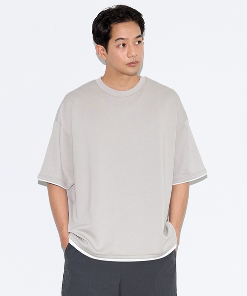 coca(coca)(コカ)の「\速乾・UVカット/ライトソフトジャージーレイヤード風半袖Tシャツ(Tシャツ/カットソー・メンズ・ブラック/ライトグリーン/ライトグレー/グレイッシュベージュ・L/XL/M)」の2枚目の写真