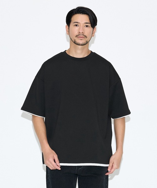 coca(coca)(コカ)の「\速乾・UVカット/ライトソフトジャージーレイヤード風半袖Tシャツ(Tシャツ/カットソー・メンズ・ブラック/ライトグリーン/ライトグレー/グレイッシュベージュ・L/XL/M)」の1枚目の写真