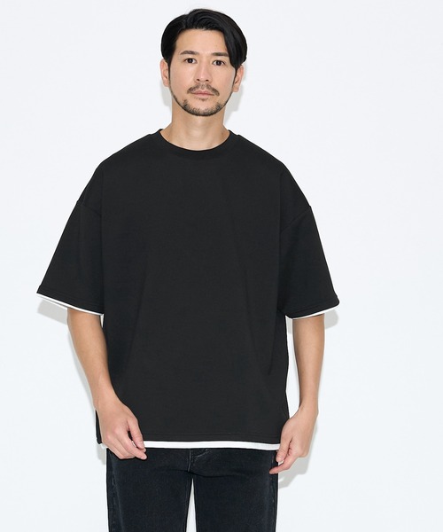 coca(coca)(コカ)の「\速乾・UVカット/ライトソフトジャージーレイヤード風半袖Tシャツ(Tシャツ/カットソー・メンズ・ブラック/ライトグリーン/ライトグレー/グレイッシュベージュ・L/XL/M)」の9枚目の写真