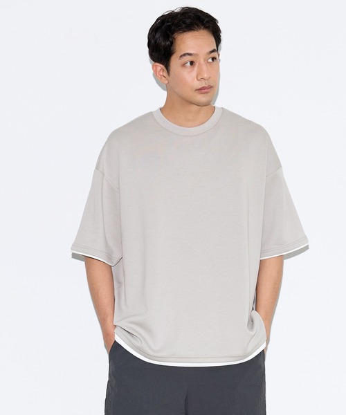 coca(coca)(コカ)の「\速乾・UVカット/ライトソフトジャージーレイヤード風半袖Tシャツ(Tシャツ/カットソー・メンズ・ブラック/ライトグリーン/ライトグレー/グレイッシュベージュ・L/XL/M)」の15枚目の写真