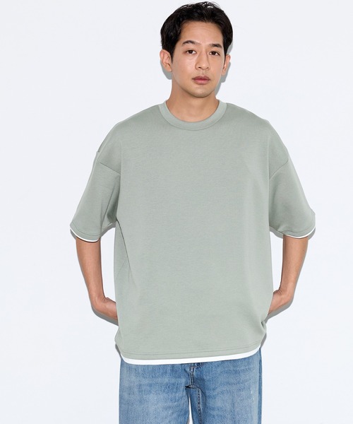 coca(coca)(コカ)の「\速乾・UVカット/ライトソフトジャージーレイヤード風半袖Tシャツ(Tシャツ/カットソー・メンズ・ブラック/ライトグリーン/ライトグレー/グレイッシュベージュ・L/XL/M)」の17枚目の写真