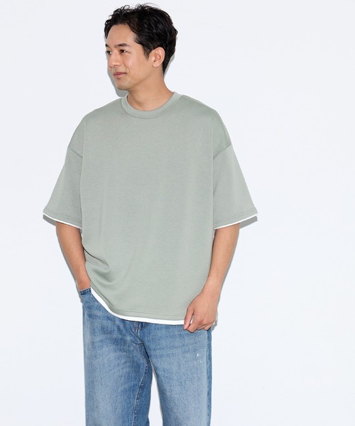 coca(coca)(コカ)の「\速乾・UVカット/ライトソフトジャージーレイヤード風半袖Tシャツ(Tシャツ/カットソー・メンズ・ブラック/ライトグリーン/ライトグレー/グレイッシュベージュ・L/XL/M)」の20枚目の写真