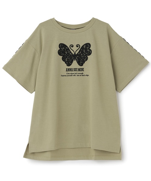 ANNA SUI mini(アナスイ・ミニ)の「【親子リンク】LADIES レース蝶ビッグT(Tシャツ/カットソー・レディース・パープル/ライトカーキ・F)」の2枚目の写真