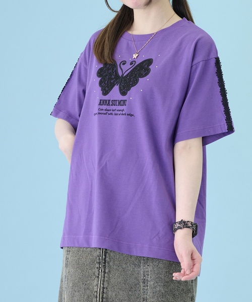 ANNA SUI mini(アナスイ・ミニ)の「【親子リンク】LADIES レース蝶ビッグT(Tシャツ/カットソー・レディース・パープル/ライトカーキ・F)」の3枚目の写真