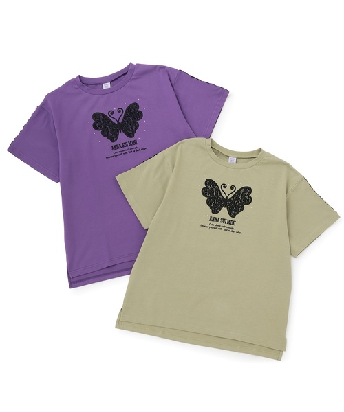 ANNA SUI mini(アナスイ・ミニ)の「【親子リンク】LADIES レース蝶ビッグT(Tシャツ/カットソー・レディース・パープル/ライトカーキ・F)」の4枚目の写真
