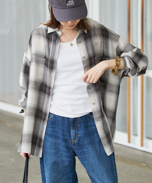 SLOBE IENA(スローブイエナ)の「《WEB限定カラーあり/追加》ビエラチェックルーズシャツ(シャツ/ブラウス・レディース・ブラック/ネイビー/ブラウン・FREE)」の9枚目の写真