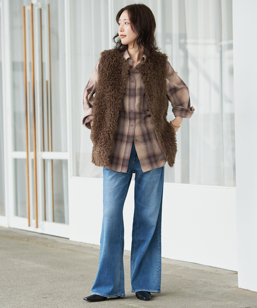 SLOBE IENA(スローブイエナ)の「《WEB限定カラーあり/追加》ビエラチェックルーズシャツ(シャツ/ブラウス・レディース・ブラック/ネイビー/ブラウン・FREE)」の20枚目の写真