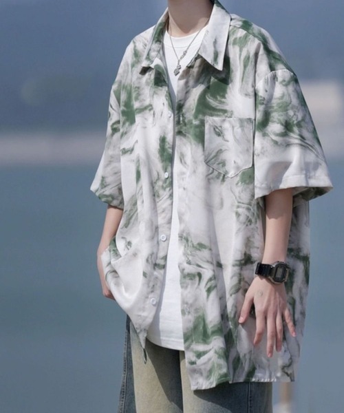 KELVIN（ケルヴァン）の「Marble Flow Shirt マーブルフローシャツ（シャツ/ブラウス・メンズ・グレー/グリーン・LARGE/MEDIUM）」の2枚目の写真