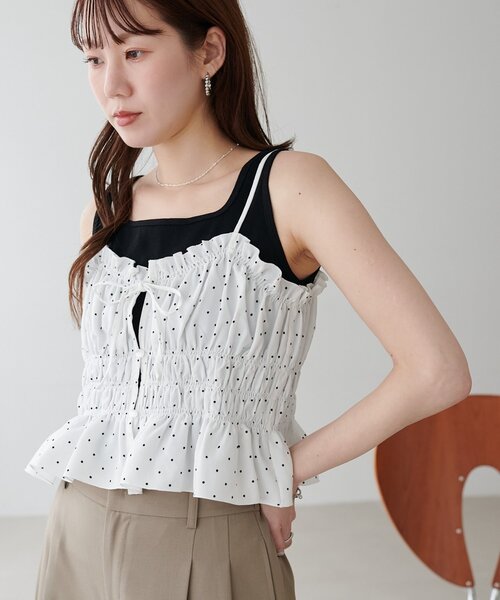 DISCOAT(ディスコート)の「ドット柄シャーリングキャミ(キャミソール・レディース・ミント/オフホワイト/ブラック・FREE)」の21枚目の写真
