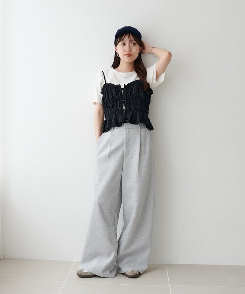 DISCOAT(ディスコート)の「ドット柄シャーリングキャミ(キャミソール・レディース・ミント/オフホワイト/ブラック・FREE)」の4枚目の写真