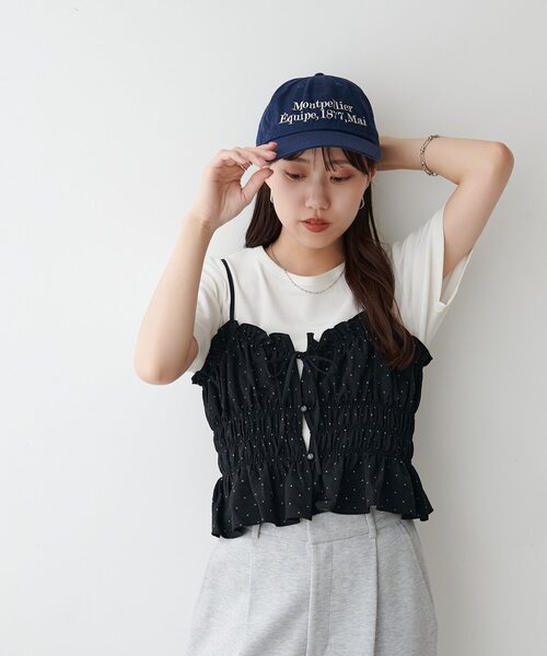 DISCOAT(ディスコート)の「ドット柄シャーリングキャミ(キャミソール・レディース・ミント/オフホワイト/ブラック・FREE)」の5枚目の写真