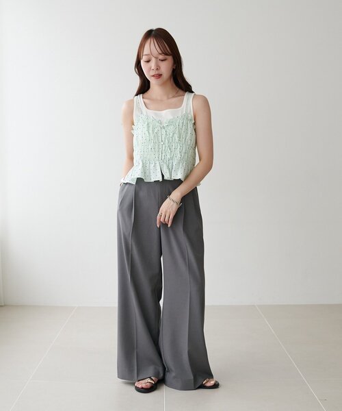 DISCOAT(ディスコート)の「ドット柄シャーリングキャミ(キャミソール・レディース・ミント/オフホワイト/ブラック・FREE)」の9枚目の写真
