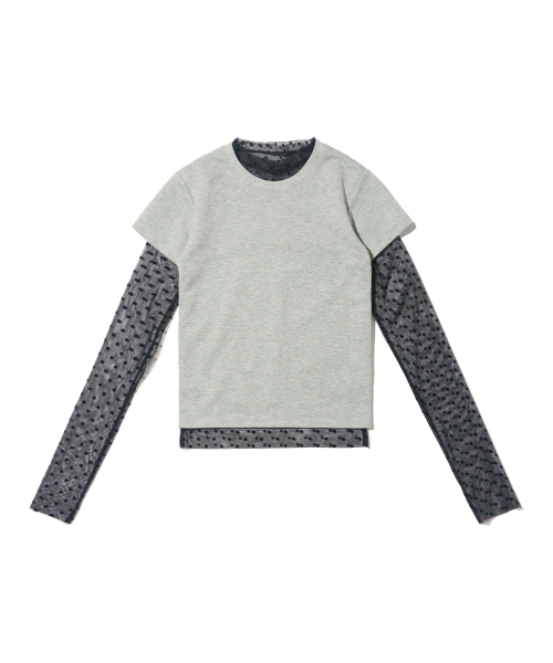 CARGOBROS FOR WOMAN(カーゴブロスフォーウィメン)の「ドットシースルーロングスリーブレイヤード半袖Tシャツセット(ブラック/メランジ)(Tシャツ/カットソー・レディース・その他・FREE)」の1枚目の写真