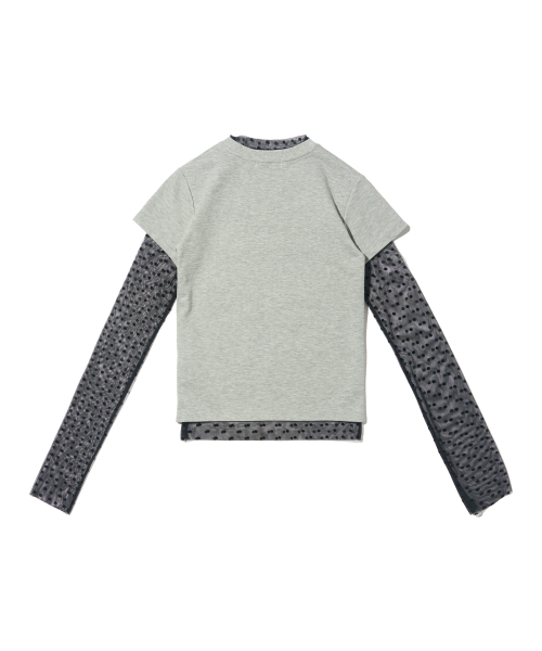 CARGOBROS FOR WOMAN(カーゴブロスフォーウィメン)の「ドットシースルーロングスリーブレイヤード半袖Tシャツセット(ブラック/メランジ)(Tシャツ/カットソー・レディース・その他・FREE)」の2枚目の写真