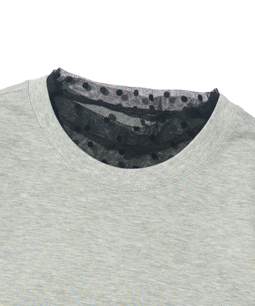 CARGOBROS FOR WOMAN(カーゴブロスフォーウィメン)の「ドットシースルーロングスリーブレイヤード半袖Tシャツセット(ブラック/メランジ)(Tシャツ/カットソー・レディース・その他・FREE)」の5枚目の写真