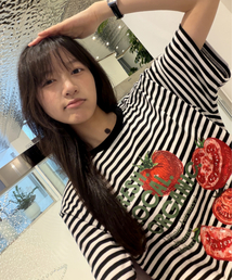DTFローカルオーガニックストライプクロップ半袖Tシャツホワイトブラック