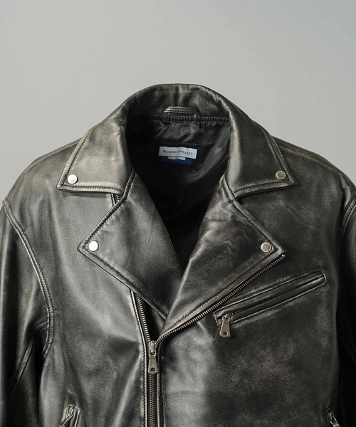 MAISON SPECIAL(メゾンスペシャル)の「《UNISEX》Sheep Leather Prime-Over Double Rider Jacket/シープレザープライムオーバーダブルライダージャケット【MAISON SPECIAL/メゾンスペシャル】(ライダースジャケット・メンズ・ブラウン/ダークブラック/ブラック・0/1/2)」の22枚目の写真