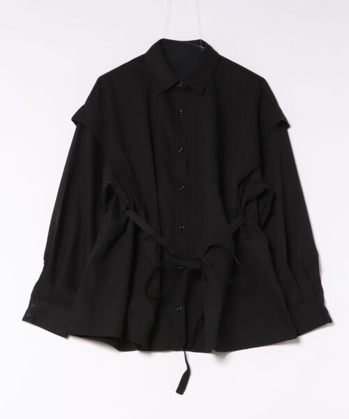 reca(レカ)の「ウエストリボン付きシャツ(シャツ/ブラウス・レディース・ブラック/グレー/ブラウン・M)」の1枚目の写真