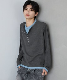 SERACE(�Z���X)�́ySERACE�zLayered style henley neck long sleeve T-shirt / ���C���[�h�X�^�C���w�����[�l�b�N����T(T�V���c/�J�b�g�\�[)
