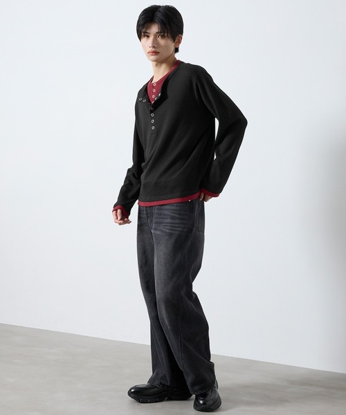 SERACE(セラス)の「【SERACE】Layered style henley neck long sleeve T-shirt / レイヤードスタイルヘンリーネックロンT(Tシャツ/カットソー・メンズ・ダークグレー/ブラック×グレー/グレー×ホワイト・S/L/M)」の19枚目の写真
