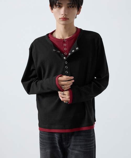 SERACE(セラス)の「【SERACE】Layered style henley neck long sleeve T-shirt / レイヤードスタイルヘンリーネックロンT(Tシャツ/カットソー・メンズ・ダークグレー/ブラック×グレー/グレー×ホワイト・S/L/M)」の10枚目の写真