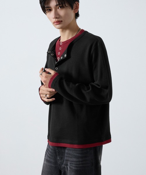 SERACE(セラス)の「【SERACE】Layered style henley neck long sleeve T-shirt / レイヤードスタイルヘンリーネックロンT(Tシャツ/カットソー・メンズ・ダークグレー/ブラック×グレー/グレー×ホワイト・S/L/M)」の11枚目の写真