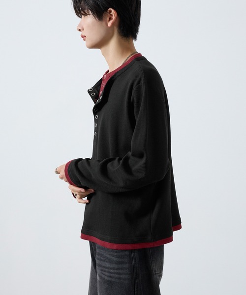 SERACE(セラス)の「【SERACE】Layered style henley neck long sleeve T-shirt / レイヤードスタイルヘンリーネックロンT(Tシャツ/カットソー・メンズ・ダークグレー/ブラック×グレー/グレー×ホワイト・S/L/M)」の12枚目の写真