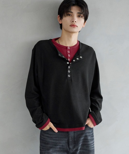 SERACE(セラス)の「【SERACE】Layered style henley neck long sleeve T-shirt / レイヤードスタイルヘンリーネックロンT(Tシャツ/カットソー・メンズ・ダークグレー/ブラック×グレー/グレー×ホワイト・S/L/M)」の16枚目の写真