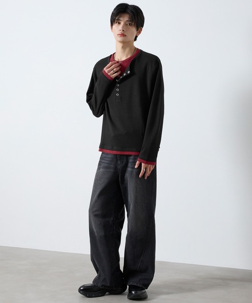 SERACE(セラス)の「【SERACE】Layered style henley neck long sleeve T-shirt / レイヤードスタイルヘンリーネックロンT(Tシャツ/カットソー・メンズ・ダークグレー/ブラック×グレー/グレー×ホワイト・S/L/M)」の17枚目の写真