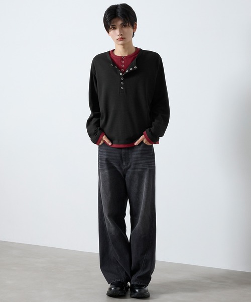 SERACE(セラス)の「【SERACE】Layered style henley neck long sleeve T-shirt / レイヤードスタイルヘンリーネックロンT(Tシャツ/カットソー・メンズ・ダークグレー/ブラック×グレー/グレー×ホワイト・S/L/M)」の18枚目の写真